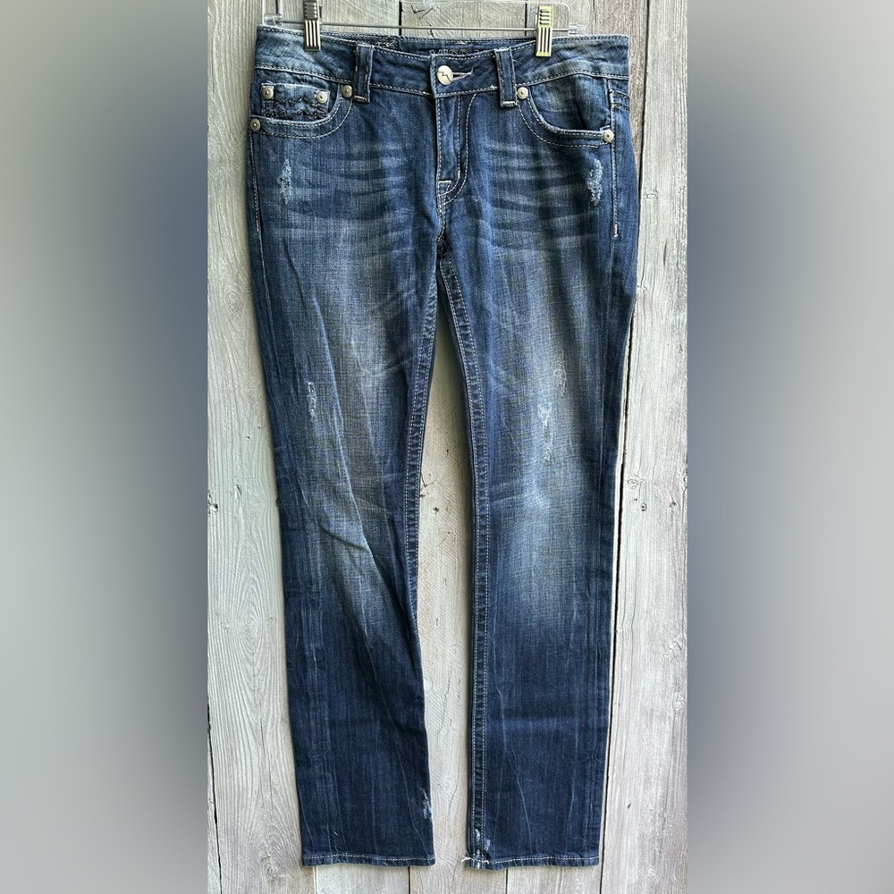 Miss Me Straight Embellished Bling Jeans Women’s Sz 29 Blue light wash JE1044TX